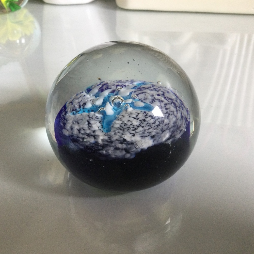 Glass Paperweight With Blue Star